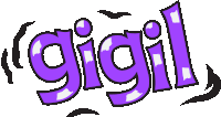 a purple and black logo for gigil with birds on it