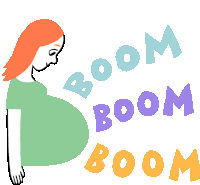 a cartoon of a pregnant woman with the words boom boom boom