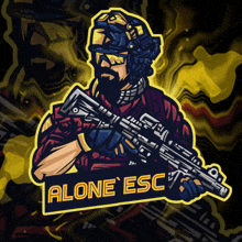 a logo for alone esc with a soldier holding a gun