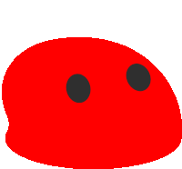 a red blob with two black circles in the middle