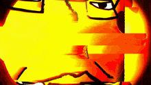 a close up of a cartoon face with a yellow and red background