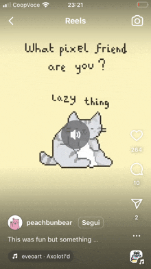 a screenshot of a pixel art cat with the words what pixel friend are you lazy thing