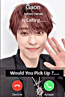 a young man is talking on a cell phone with a green button that says `` would you pick up ? ''