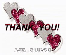 a thank you greeting card with hearts and the words awe g luvs g