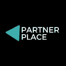 a logo for partner place with a blue triangle in the middle