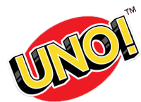 a yellow and black uno logo with a red circle around it