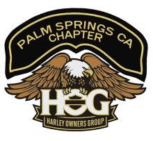 a palm springs ca harley owners group logo with an eagle on it