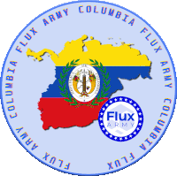 a logo for the flux army columbia with a map