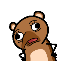 a cartoon drawing of a brown bear with a surprised look on its face