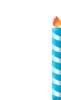 a blue and white striped birthday candle with a flame on top