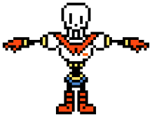 a pixel art drawing of papyrus from undertale with his arms outstretched .