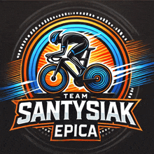 a logo for the team santysiak epica with a man riding a bike