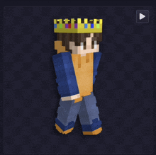 a minecraft character is wearing a crown and a blue shirt