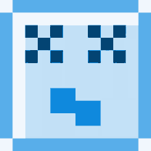 a pixelated face with a blue square in the middle of it