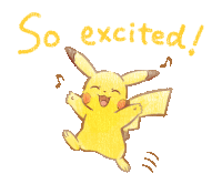 a drawing of a pikachu with the words so excited written above it