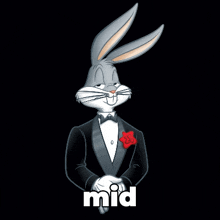 bugs bunny is wearing a tuxedo and has the word mid above him