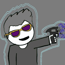 a drawing of a man wearing sunglasses holding a spray gun