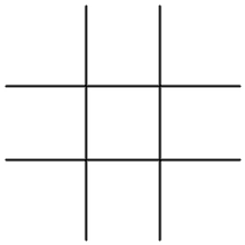 a black and white drawing of a tic tac toe game with three lines on a white background .