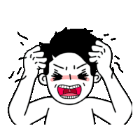 a cartoon of a shirtless man screaming with his mouth open and his hands on his head .