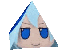 a triangle with a person 's face on it and blue eyes .