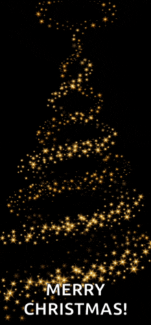 a merry christmas greeting card with a christmas tree made of gold stars