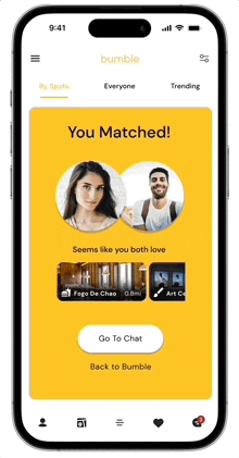 a screenshot of the bumble app showing a man and a woman