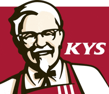 a kfc logo with a man in an apron and the word kys