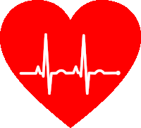 a red heart with a white ecg line on it