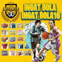 a poster for bola16 shows a soccer player and a basketball player on it