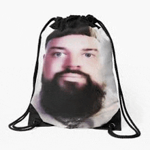 a drawstring bag with a man with a beard on it .