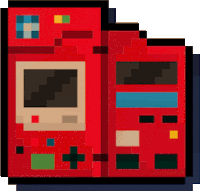 a pixel art illustration of a red game boy player