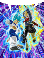 a cartoon of vegeta and trunks with lightning behind them