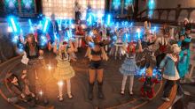 a group of people are standing in a circle holding up glowing lights