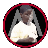 a boy in a white shirt is in a red circle with a letter a behind him