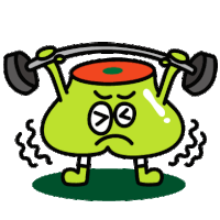 a green cartoon character is lifting a barbell over its head