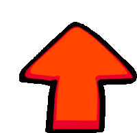 a red arrow pointing up with a black outline on a white background .