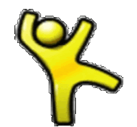 a yellow cartoon figure is standing on one leg with its arms outstretched