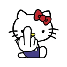 hello kitty is giving the middle finger while sitting down .