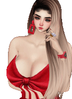 a computer generated image of a woman wearing a red top