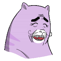 a cartoon drawing of a purple cat making a funny face with its eyes closed