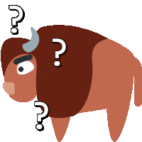 a cartoon illustration of a bison with question marks around its neck