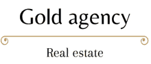 a gold agency real estate logo with a gold border