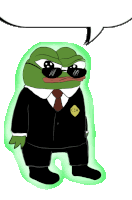 a cartoon frog is wearing a suit and tie and has a cia patch on his chest .