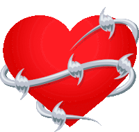 a red heart with barbed wire around it on a white background