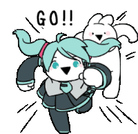 a cartoon drawing of a girl and a rabbit with the word go written on the bottom