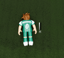 a toy soccer player with the number 0 on his back