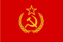 a red flag with a hammer and sickle and a star on it