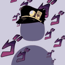 a picture of a person wearing a hat from jojo 's bizarre adventure on a purple background .