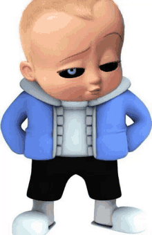 a baby dressed as sans from the boss baby