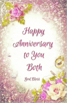 a happy anniversary to you both card with flowers and rings